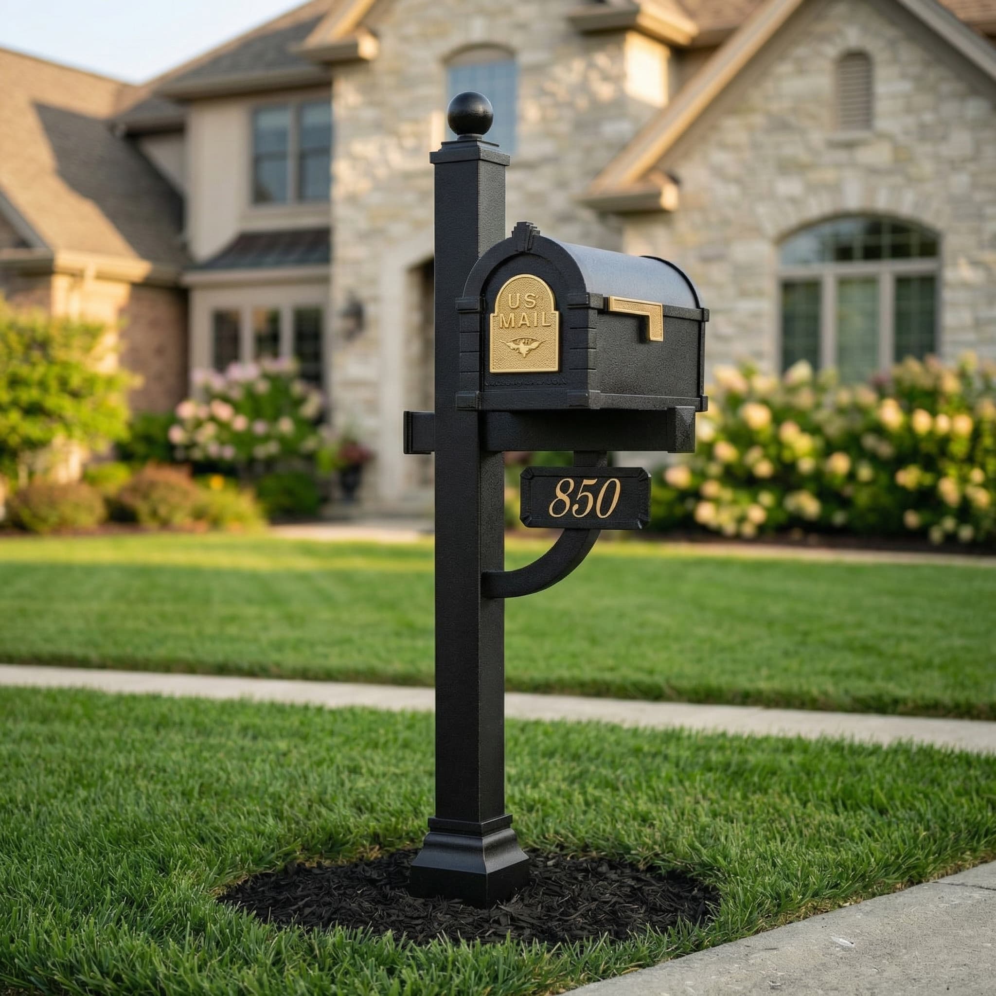 Keystone Deluxe ornamental post mailbox installed in Chicagoland neighborhood