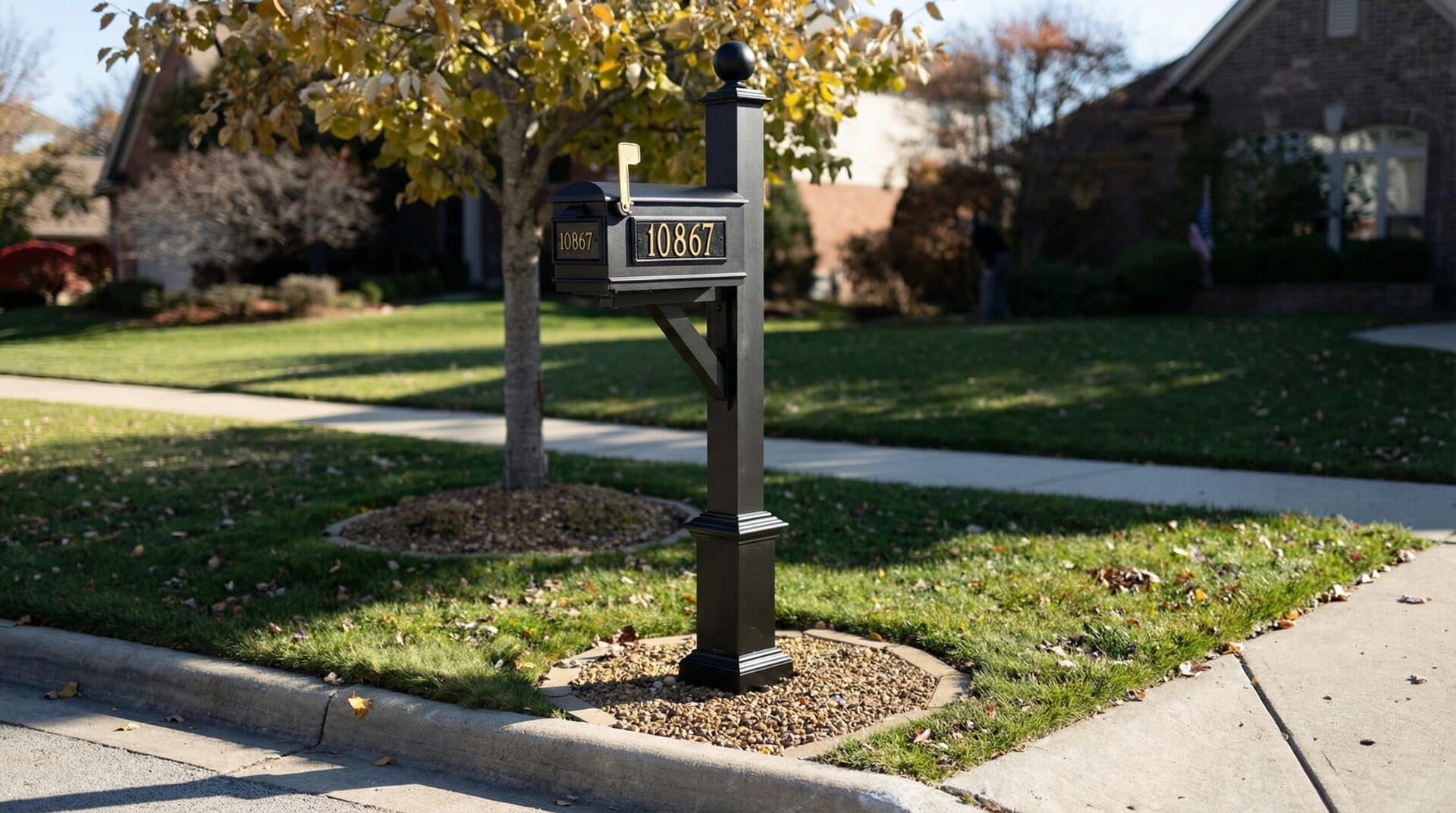 Professional mailbox installation in a Chicago suburb — classic post-mounted style